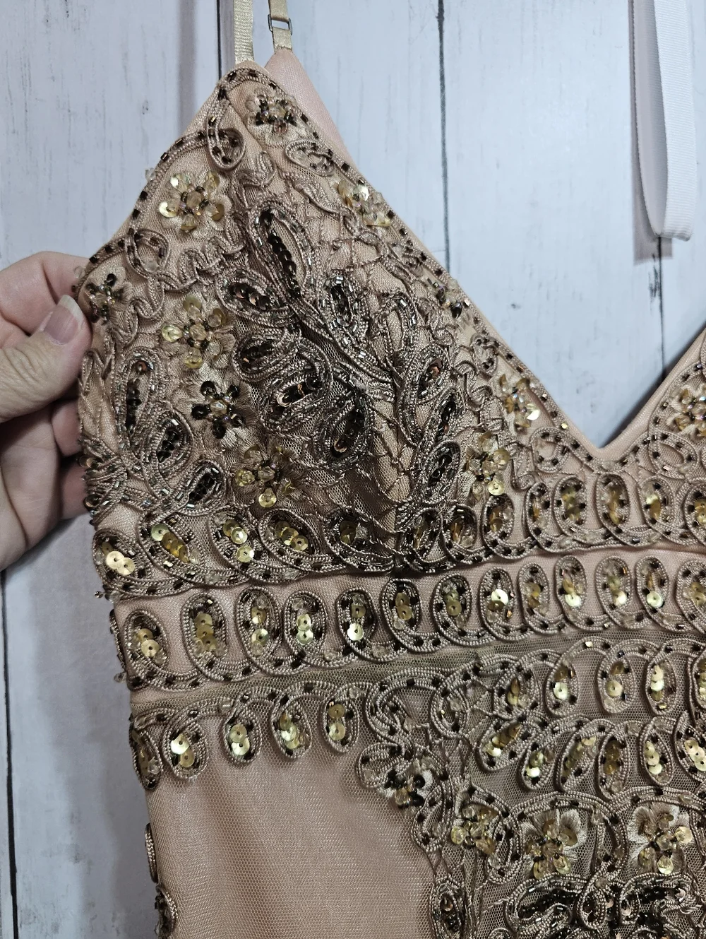 Sue Wong Nocturne Champagne Embroidered Beaded Drop Waist Dress Size 4 Lined. - Picture 3 of 13